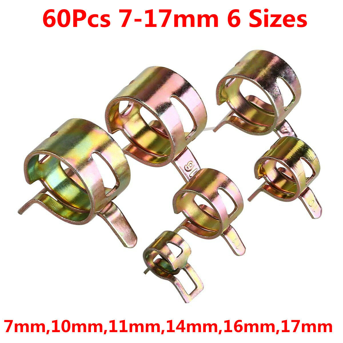 60pcs Car Auto Spring Clip Fuel Oil Water Hose Pipe Tube Clamp Fastener 6 Sizes
