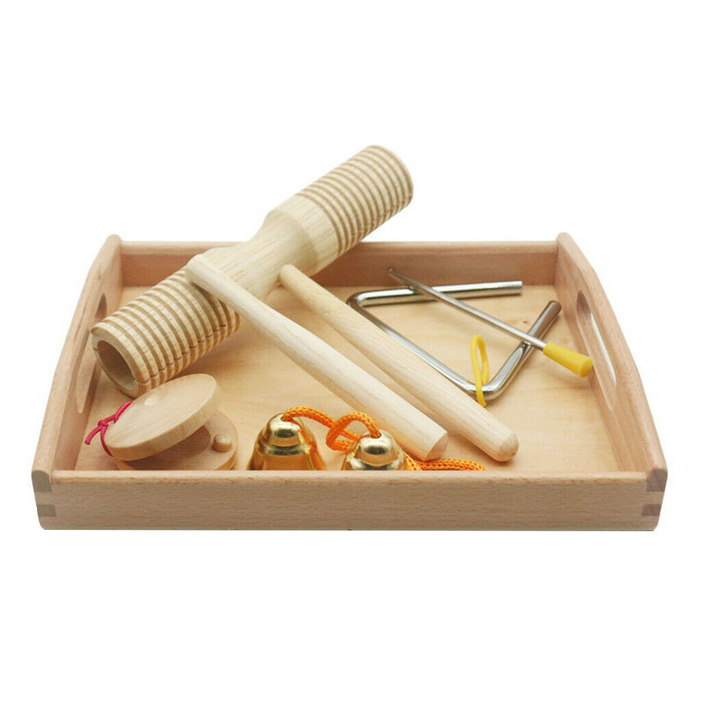 Natural Wood Percussion Instruments Hand Bells Educational Montessori Toys