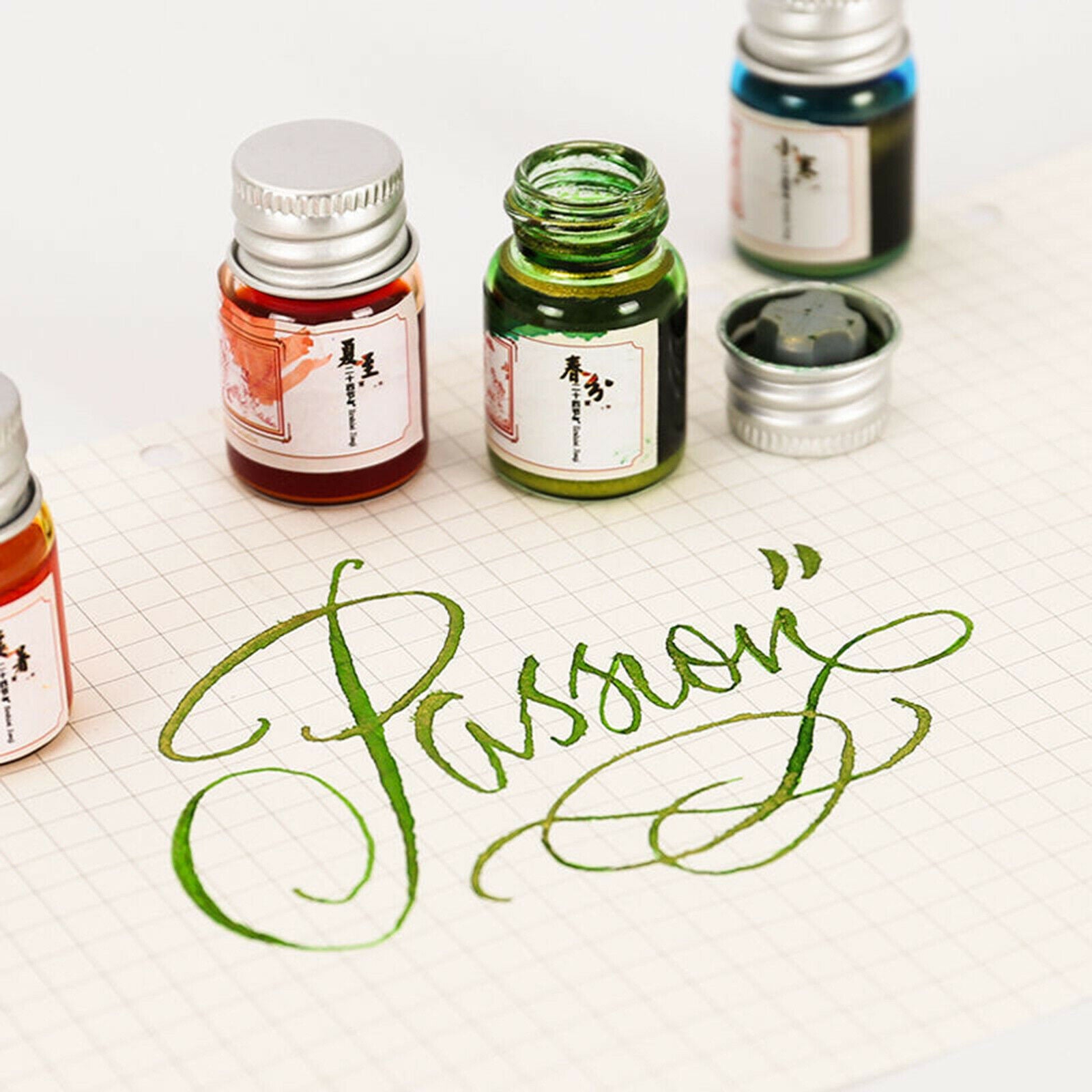 24Pcs Calligraphy Pen Ink Set Glitter Powder Graffiti Art Glass Dip Pen Inks