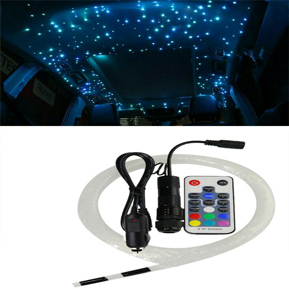12V Car Multi Color Fiber Optic Star Light Kit w/ LED  Illuminator & RF Remote