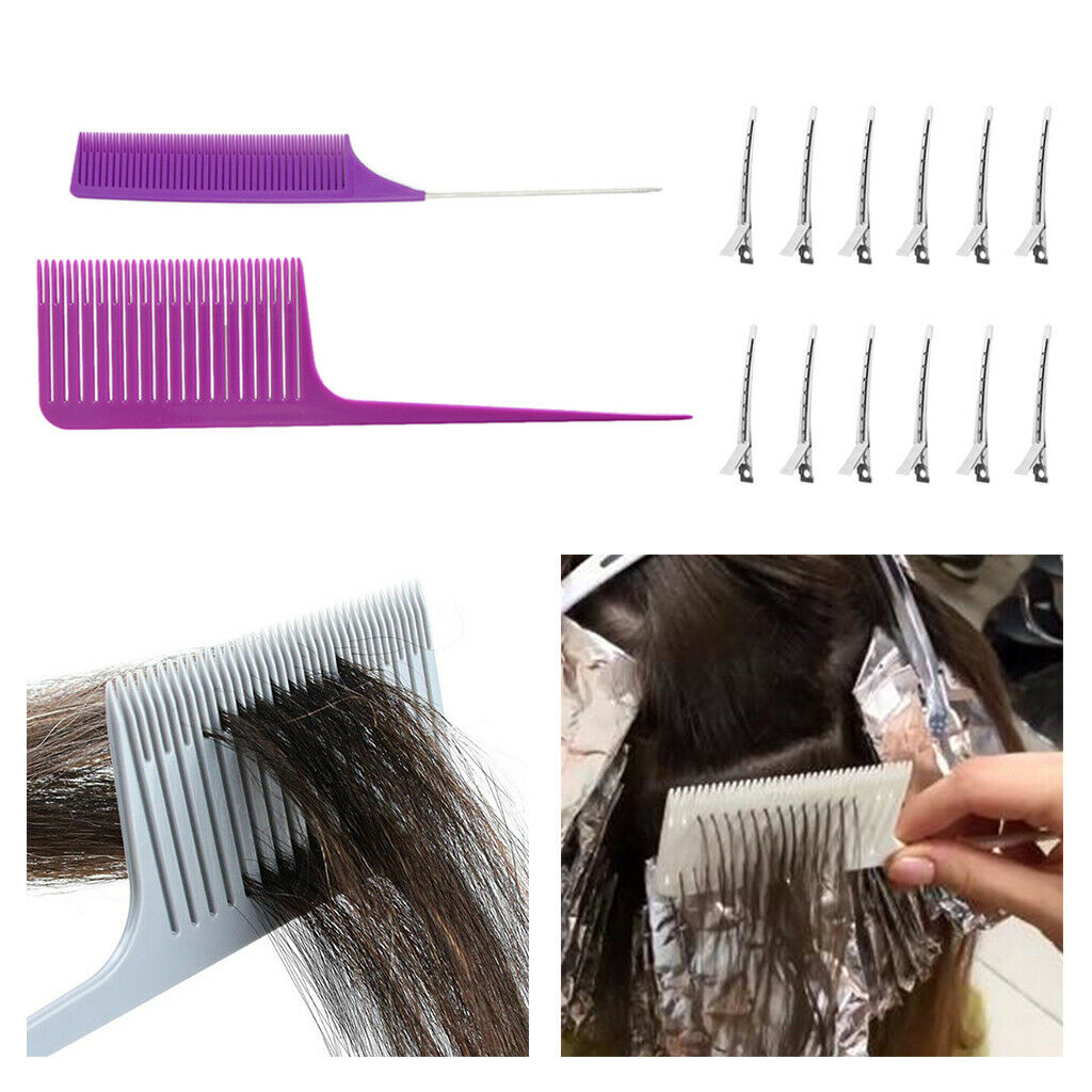 2 Pieces Weaving Foiling Hair Comb w/ Styling Hairclips (No Bend) for Dyeing