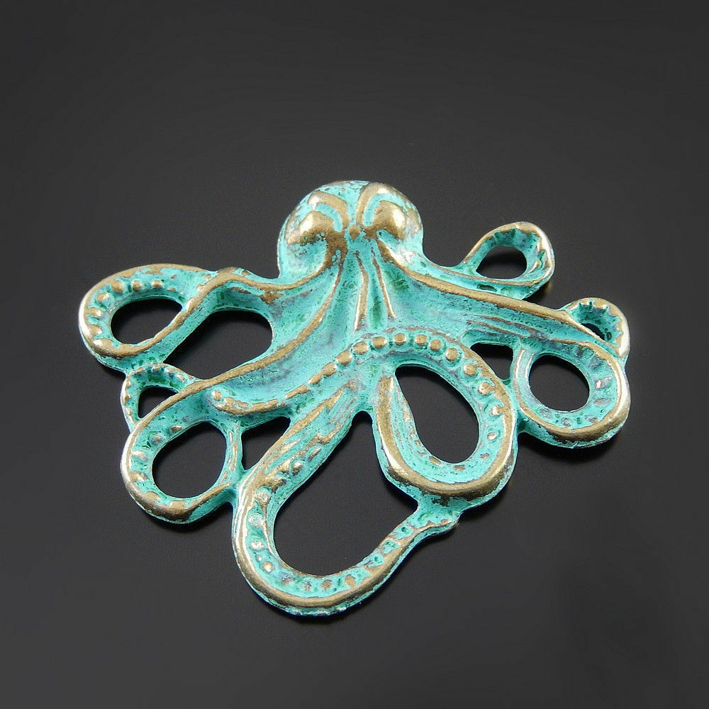 5 pcs Antiqued Zinc Alloy Green Squid Charms Pendant Findings 43x25mm 52077