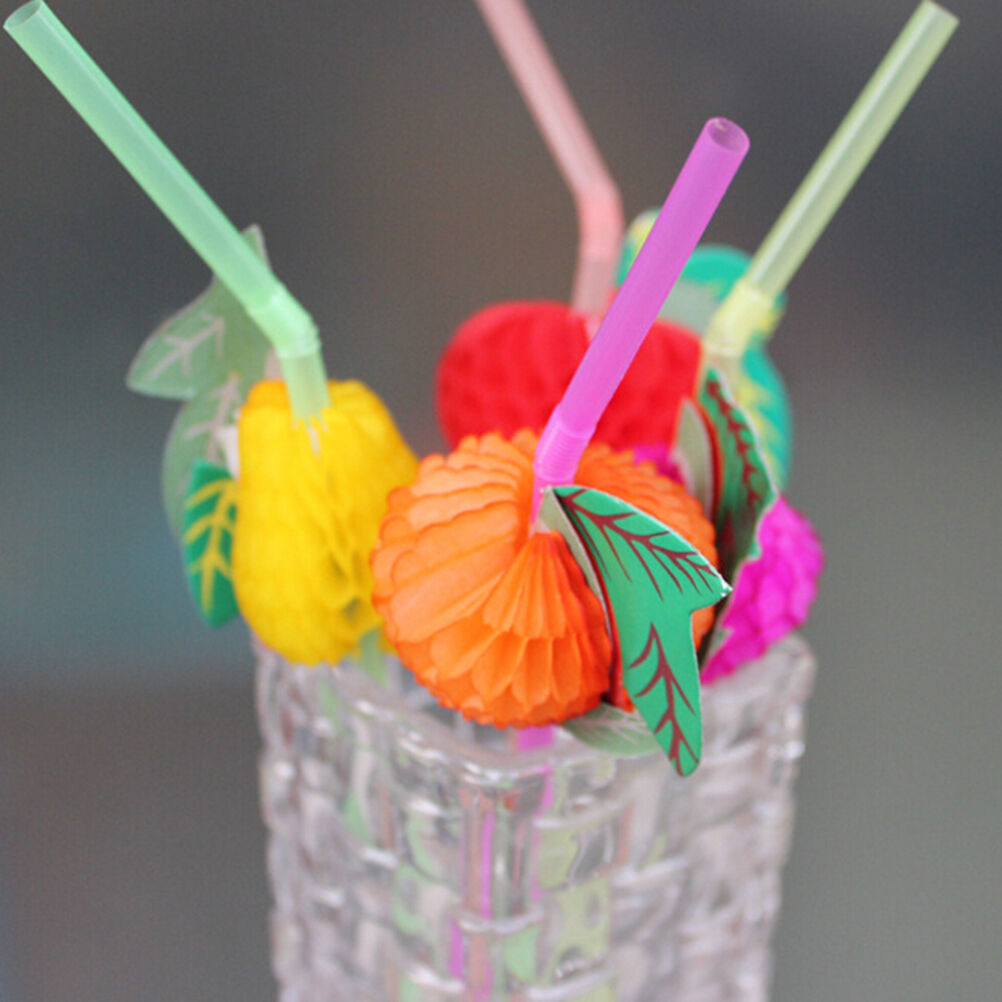 50 Paper Umbrella Plastic Drinking Straw Beach Party Fruit Straw Supply K.l8