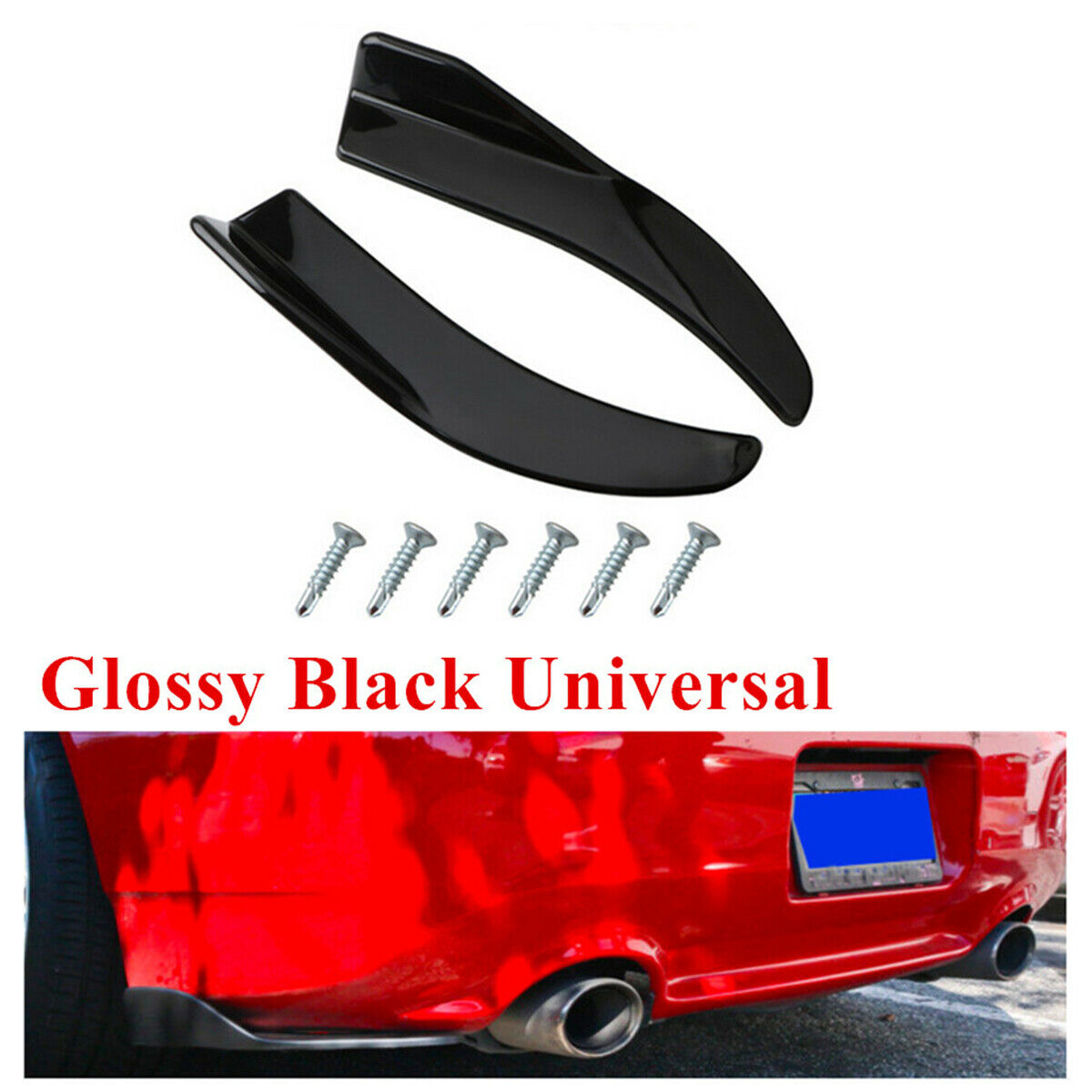 1 Pair of Glossy Black Universal Car Rear Lip Wrap Angle Divider Side Skirts