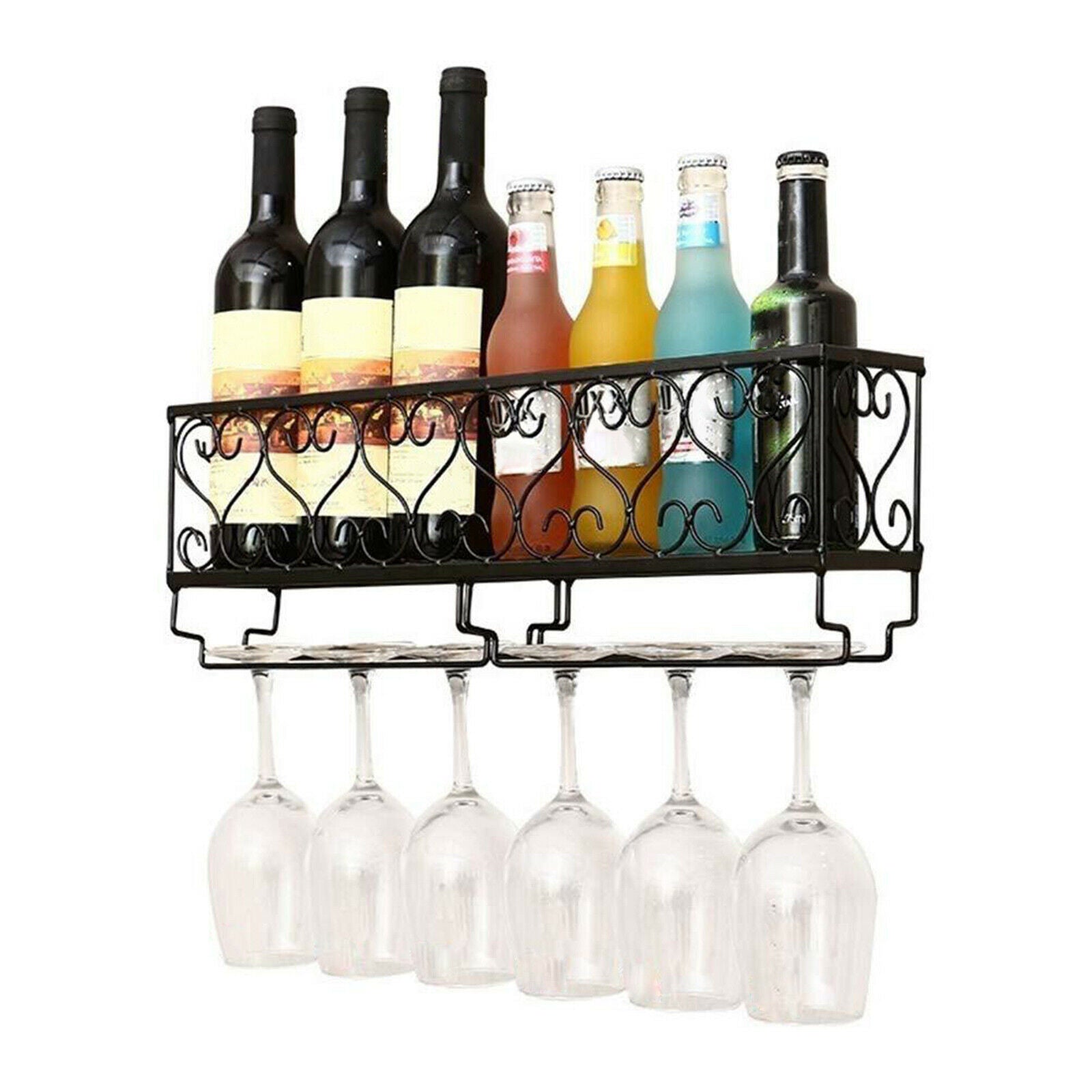 Wall Shelf Iron Wine Racks Wall Mounted Stemware Racks Bottle Display Holder
