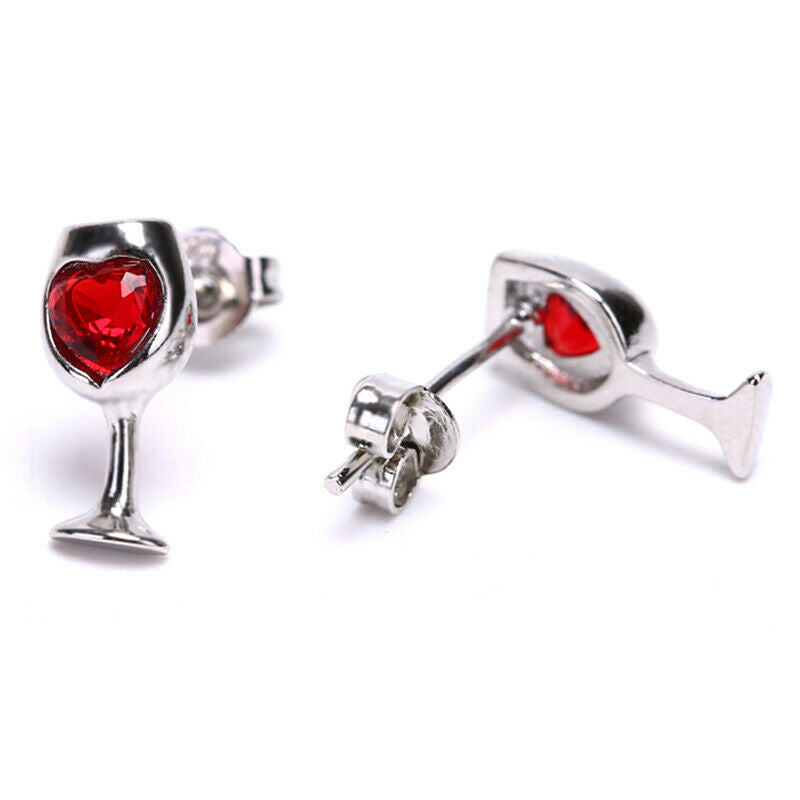 Fashion Red Color Heart Crystal Stone Wine Glass Stud Earrings Jewelry Gift S Pb