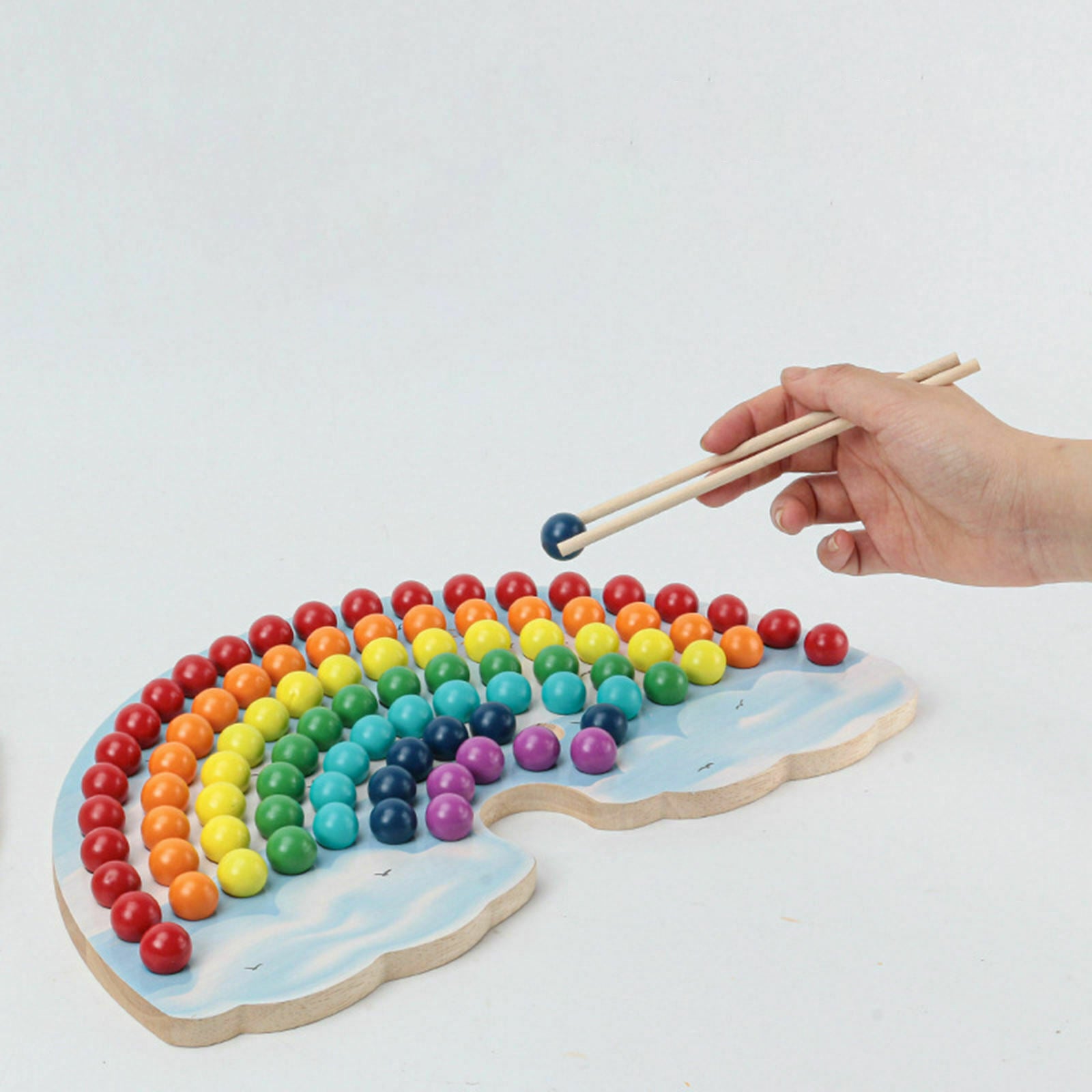 Kids Wooden Board Beading Game Puzzle Preschool Color Matching Learning Toys