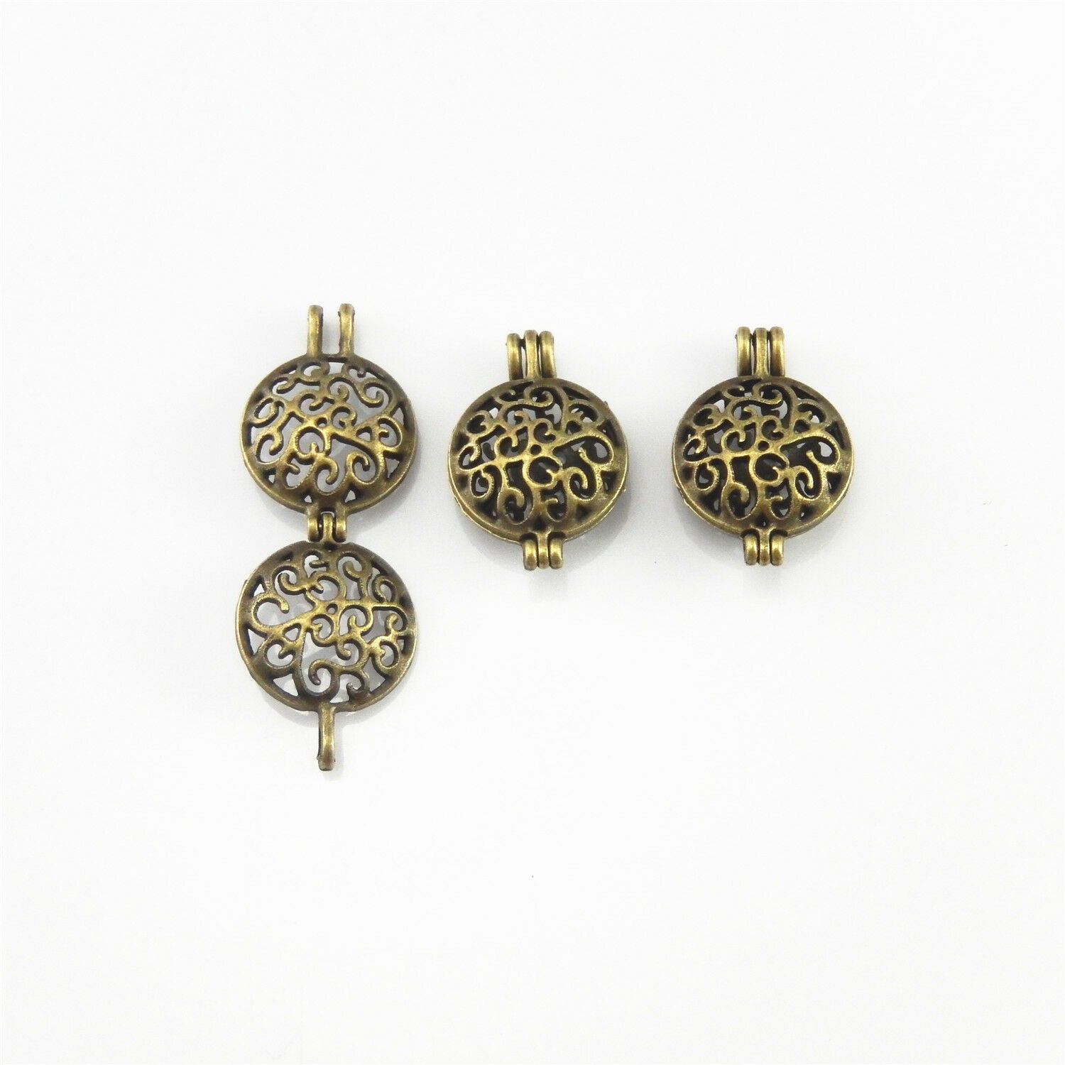 4 PCS Antiqued Bronze Alloy Round Hollow Locket Oil Diffuser Charms Pendants