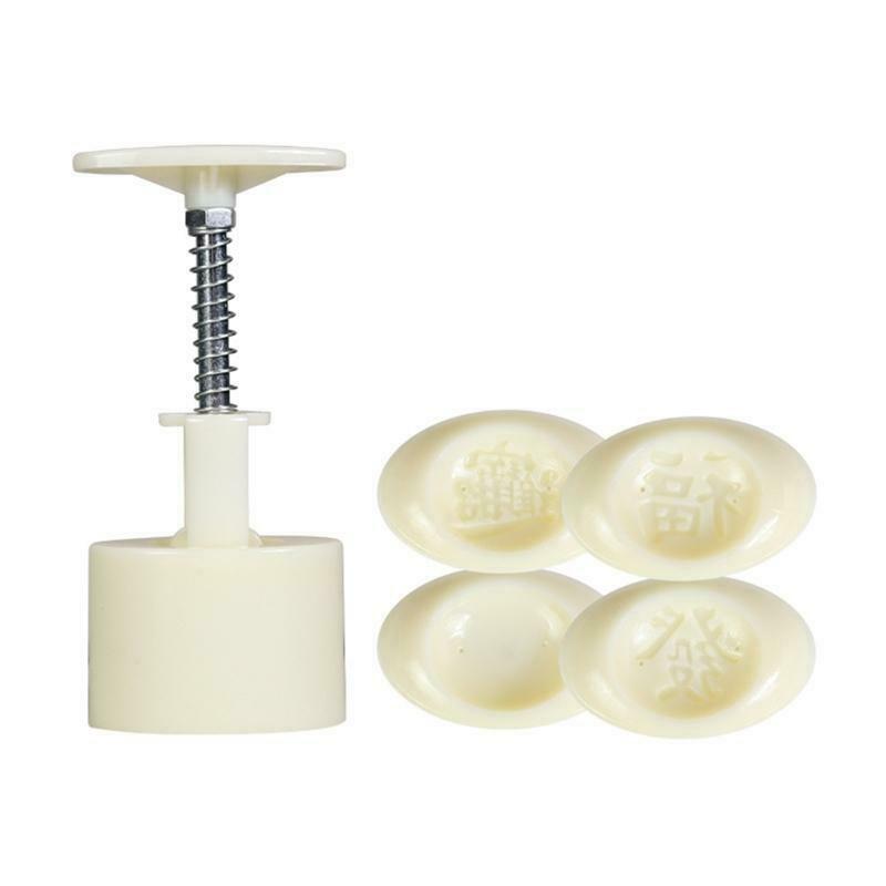 4 Ingot Stamps Mooncake Mold Cookie Cutter Hand Press Green Bean Cake Mould DIY