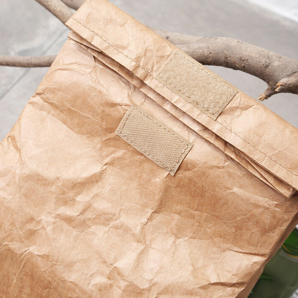Brown Paper Lunch Bag Reusable Insulated Thermal Cooler Sack Magnetic Closul SJ