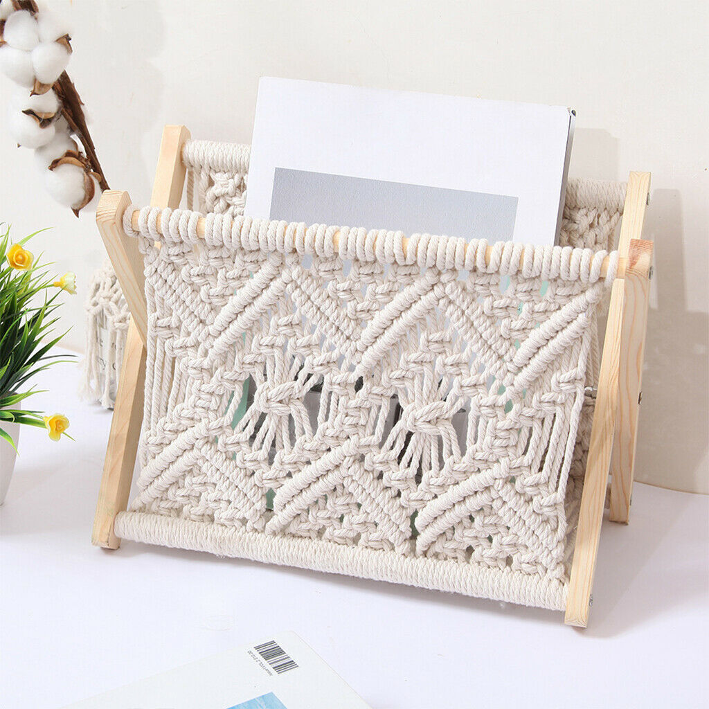 Hand-woven Magazine Rack Holder Storage Basket Boho DIY Office Art Ornament