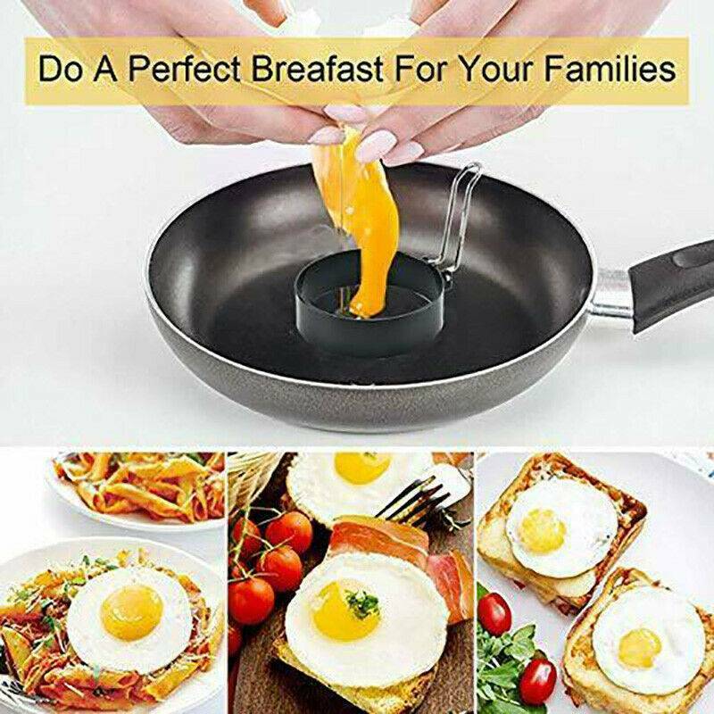 Non Stick Metal Egg Ring Frying Perfect Circle Round Fried/Poached Mould +Handle