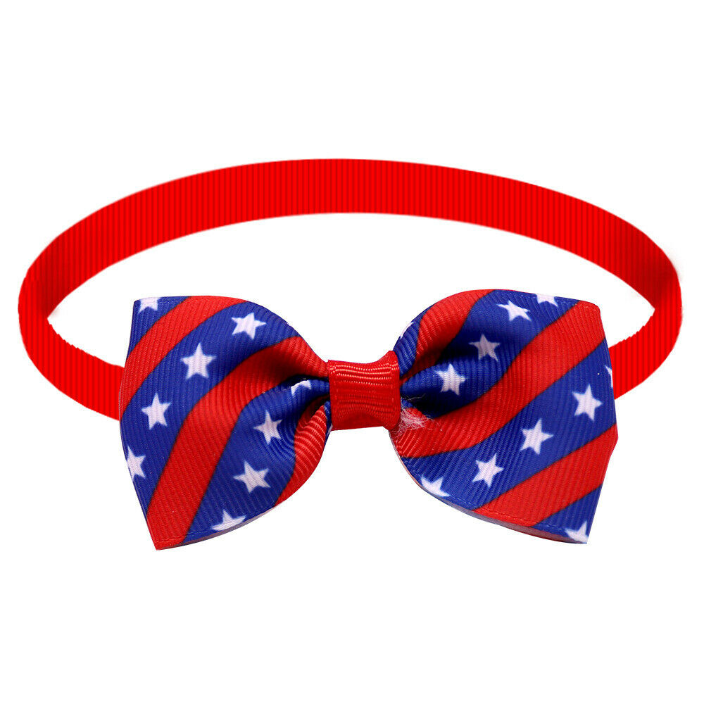 20Pcs Dog Bow Tie American Independence Day Pet Cat Neck Collar Decor Adjustable