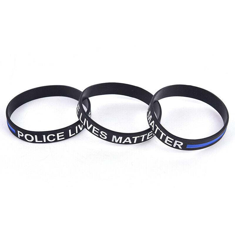 Fashion Style Police Lives Matter Wristband Black Thin Blue Line Rubber B.l8