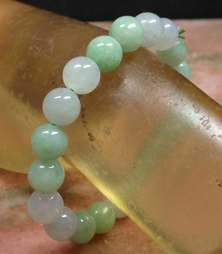 Certified Icy White Green A JADE Jadeite Bead Beads Bangle Bracelet æ‰‹è¿ž