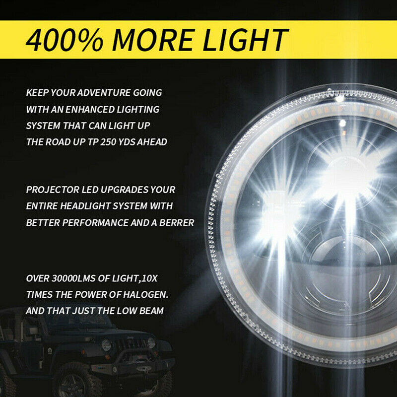 7 Inch Round LED Light Headlights Hi/Lo Beam Angle Eyes For Wrangler JK  N YBDA