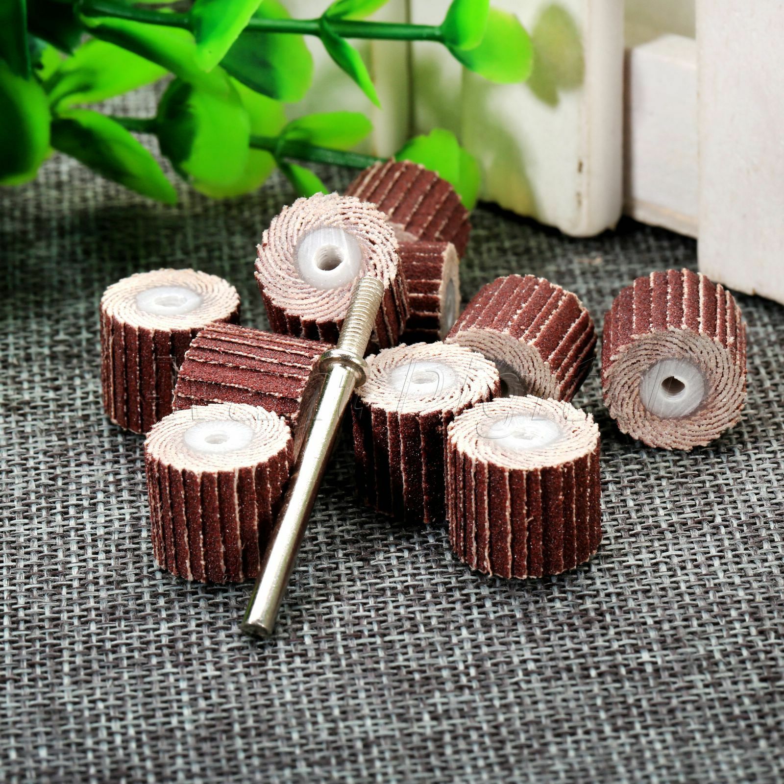 10Pcs 240 Grit 12X12mm Sanding Polishing Flap Head W 3mm Arbor for Power Rotary