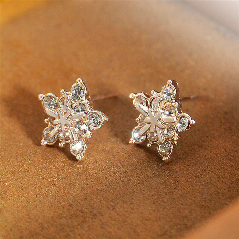 Ladies Cute Snowflake Crystal Stud Earrings Small Five-pointed Star Earrin.l8