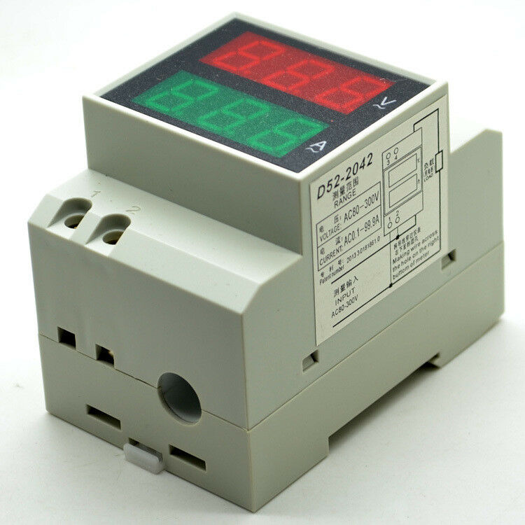 Dual Display Rail AC Digital Voltmeter 80-300V 0.1-99.9 D52-2042 Voltage Ammeter