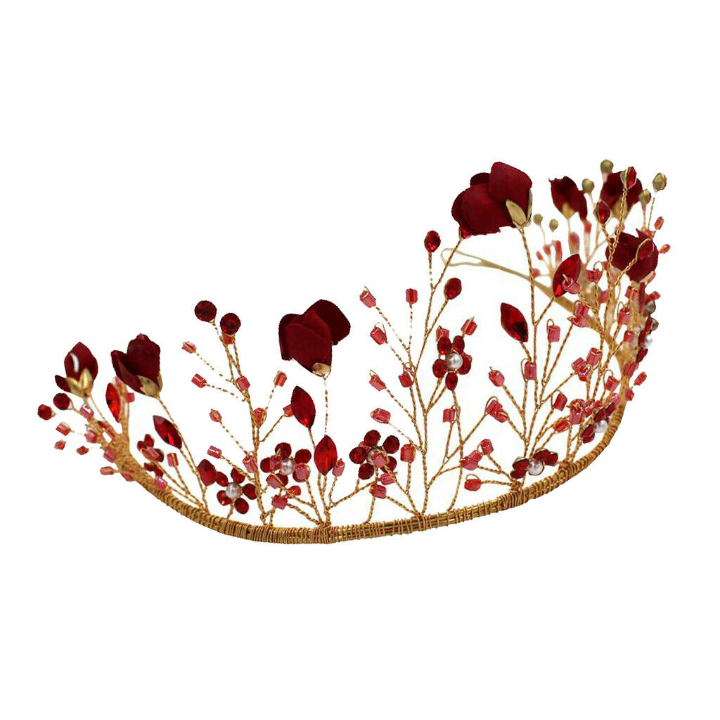 Bride Crown Headband Red Tiara Hair Band Party Headwear Headdress Headpiece