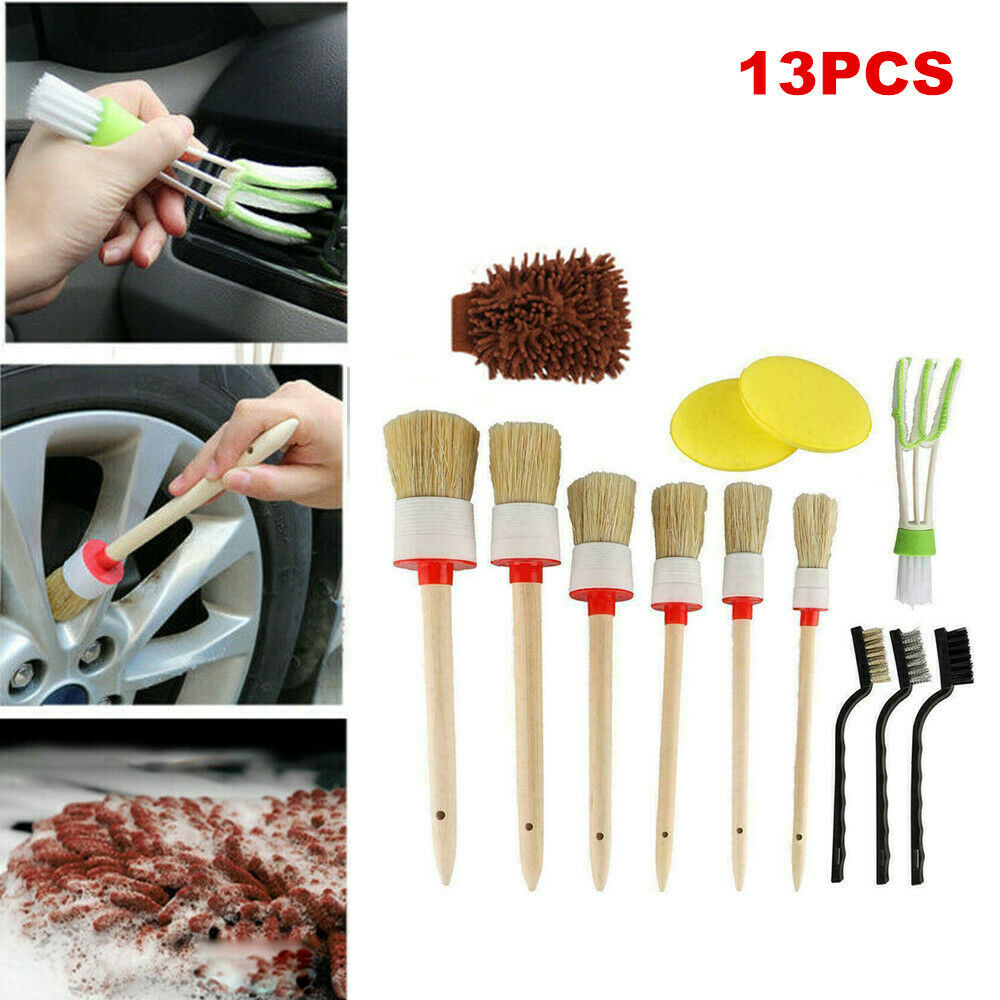 13PCS Car Detailing Brush Kit Boar Hair SUV Interior Washing For Wheel Cleanning