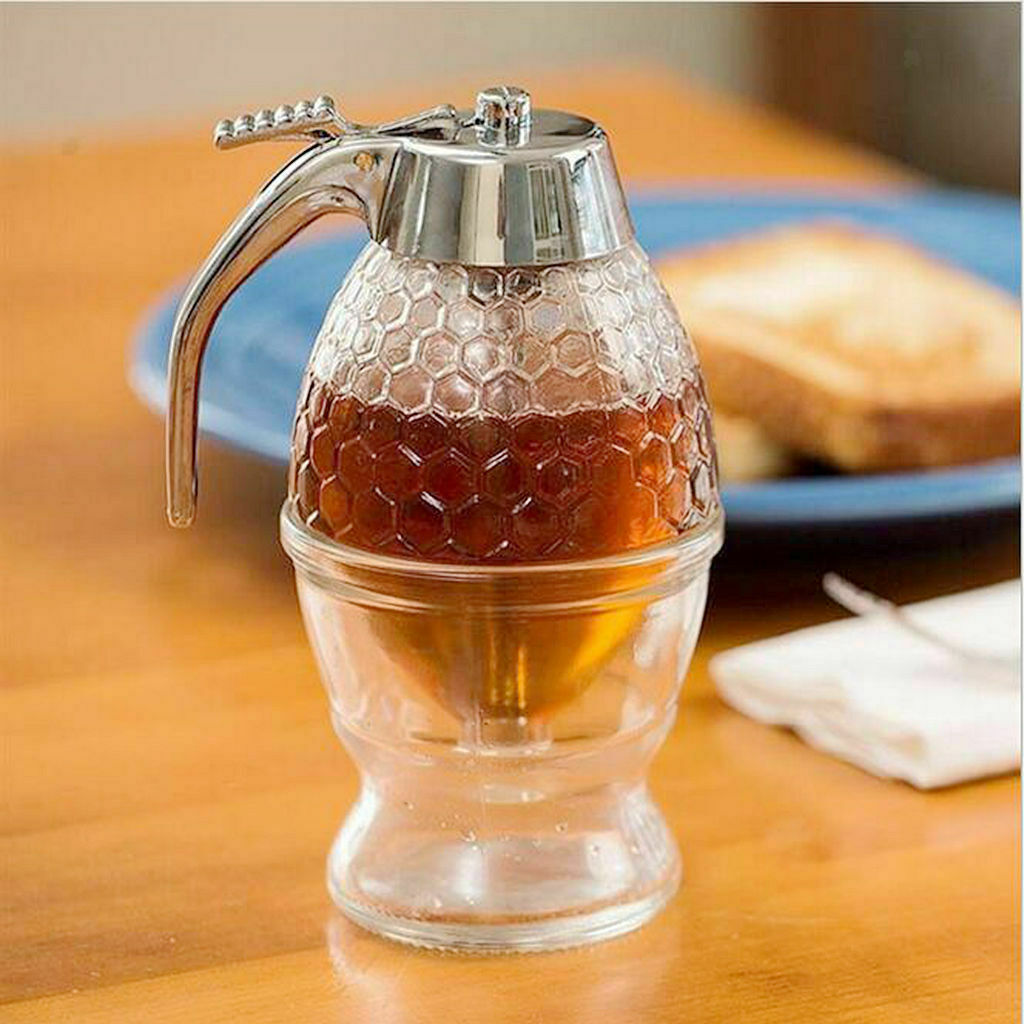 Honey Syrup Dispenser Jar Holds Cup Acrylic Container Home Kitchen 200ml