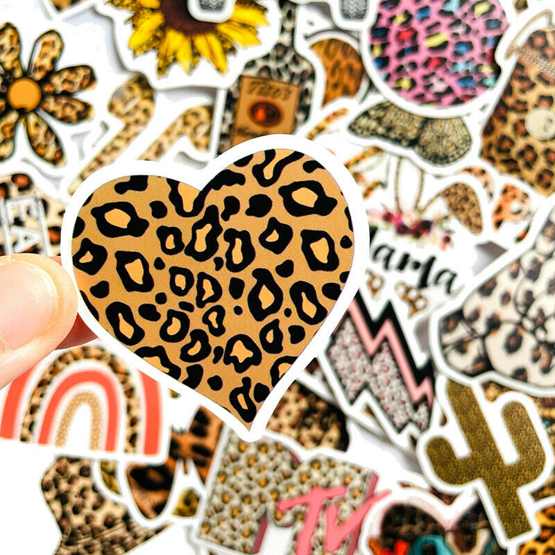 50Pcs Fashion Leopard Stickers For Scooter Bike Mobile Phone Notebook Travel DF
