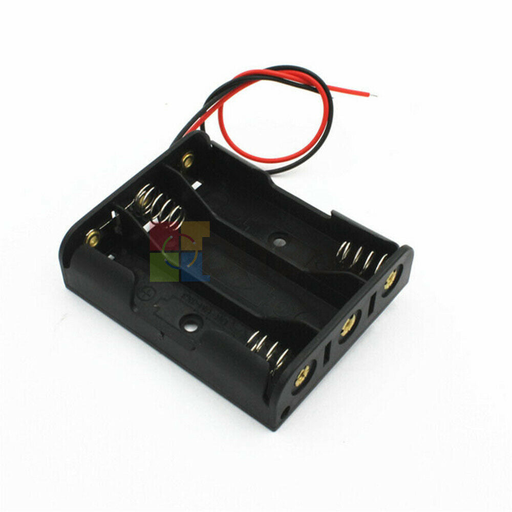 10x Black Plastic Case Battery Storage Holder Box w/ Wire Leads for 3 X AA 4.5V