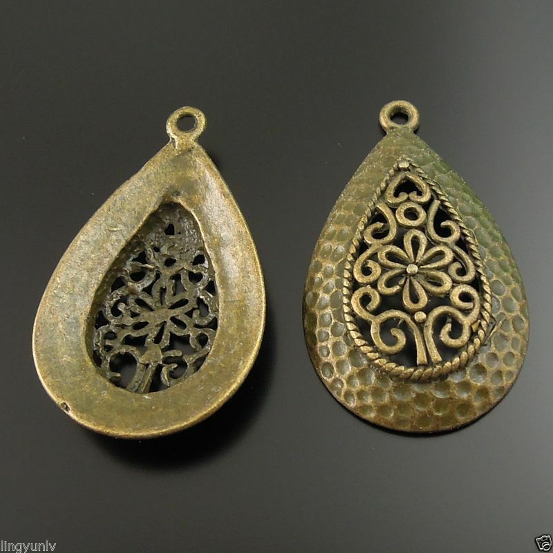 18 pcs Antiqued Bronze Hollowed Floral Teardrop Alloy Pandent Charm 34*23*6mm