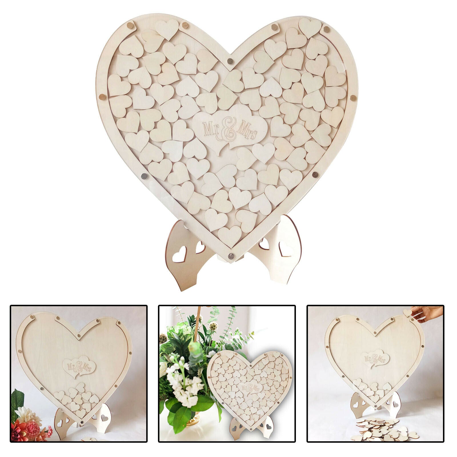 Wooden Wedding Guest Book Boxwood Drop Box Frame Signature Wishes Decoration