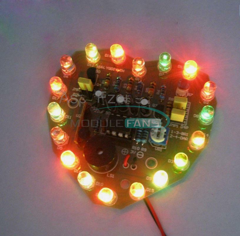 Christmas Heart-shaped LED Flashing Light Circuit DIY Kit Electronic 48MM * 51MM