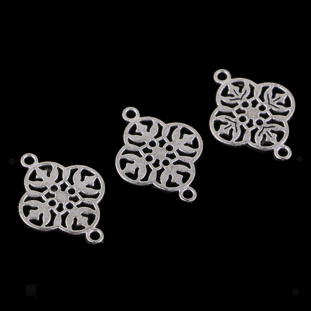 50 Pieces Alloy Filigree Flower Charm Pendants for Crafting for Bracelet