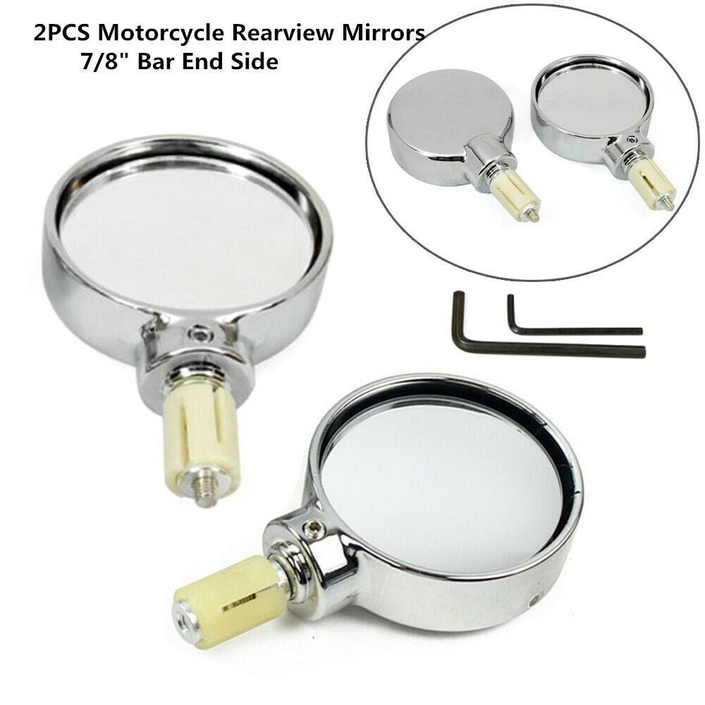 2PCS Universal Motorcycle Rearview Mirrors Side Mirror 7/8" Bar End Side Glass