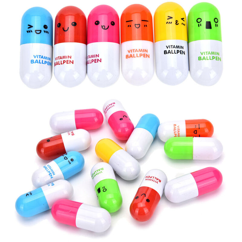 Smiling Face Pill Shape Ballpoint Pen Cute Cartoon Favor Retractable Ball .l8