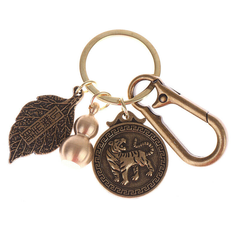 2022 Year Tiger Wealth Leaves Chinese Feng Shui Brass Keychain Pixiu Keyr WL SJ