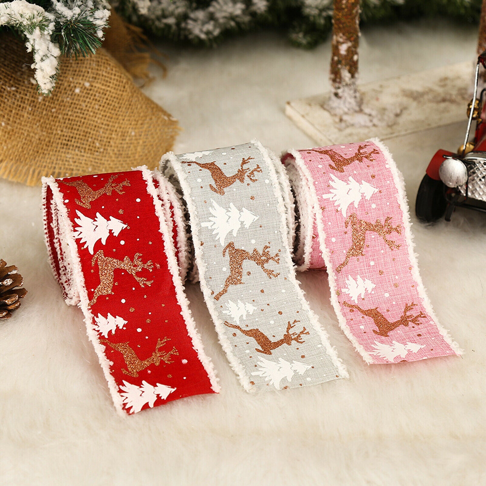 3x Christmas Ribbon Gift Wrapping Ribbon Craft for Christmas Decor Supplies