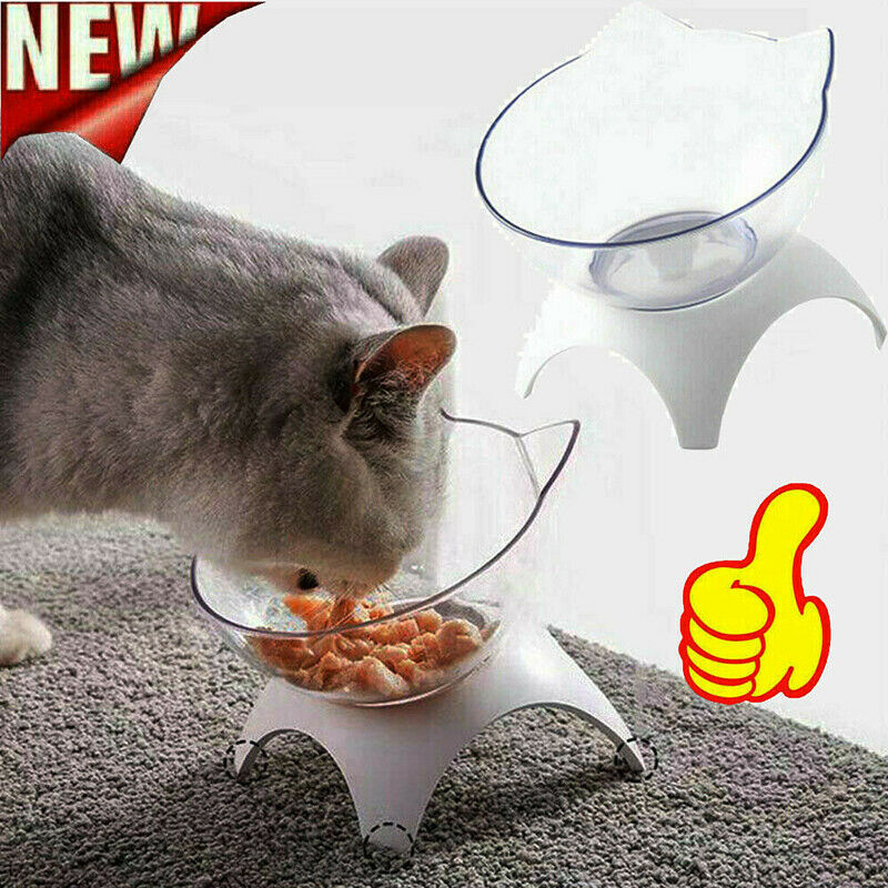Non-slip 15°Tilted Cat Bowls w/Raised Stand Pet Food Water Bowl Cats Dog .l8