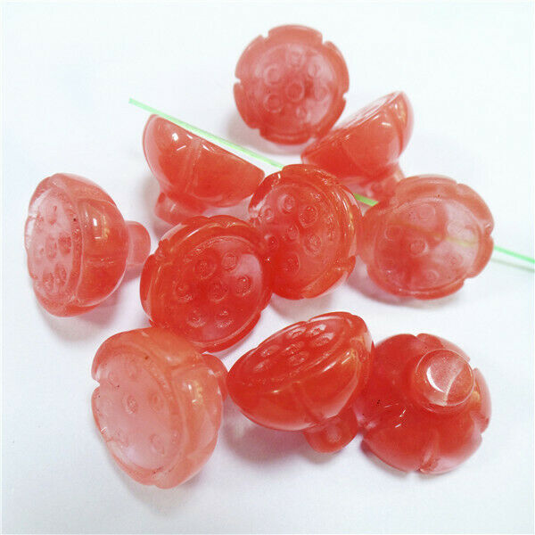 10Pcs 16x12mm Red Cherry Quartz Carved Lotus Flower Pendant Beads DIY HH8372
