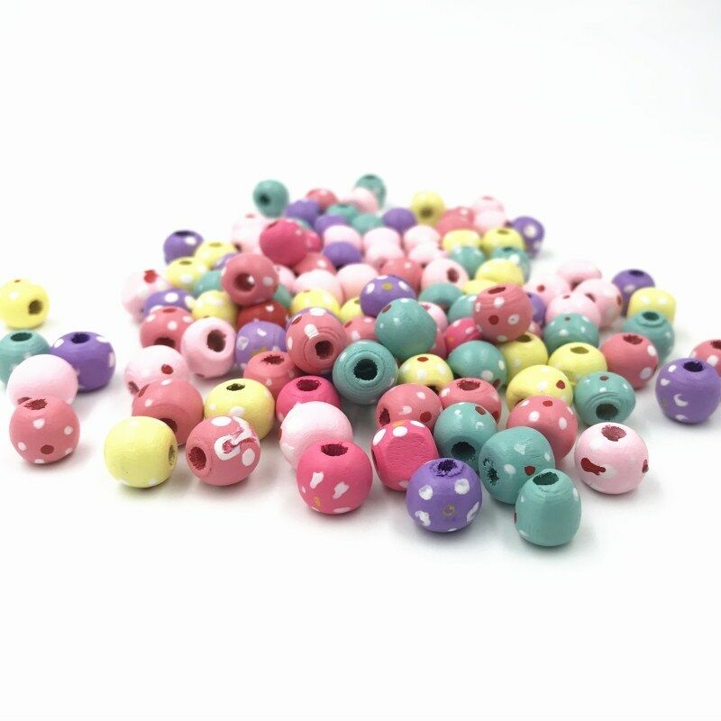 100X Mixed Dot Wooden Beads Loose Beads Kids Toys Pacifier Clip Accessories 10mm