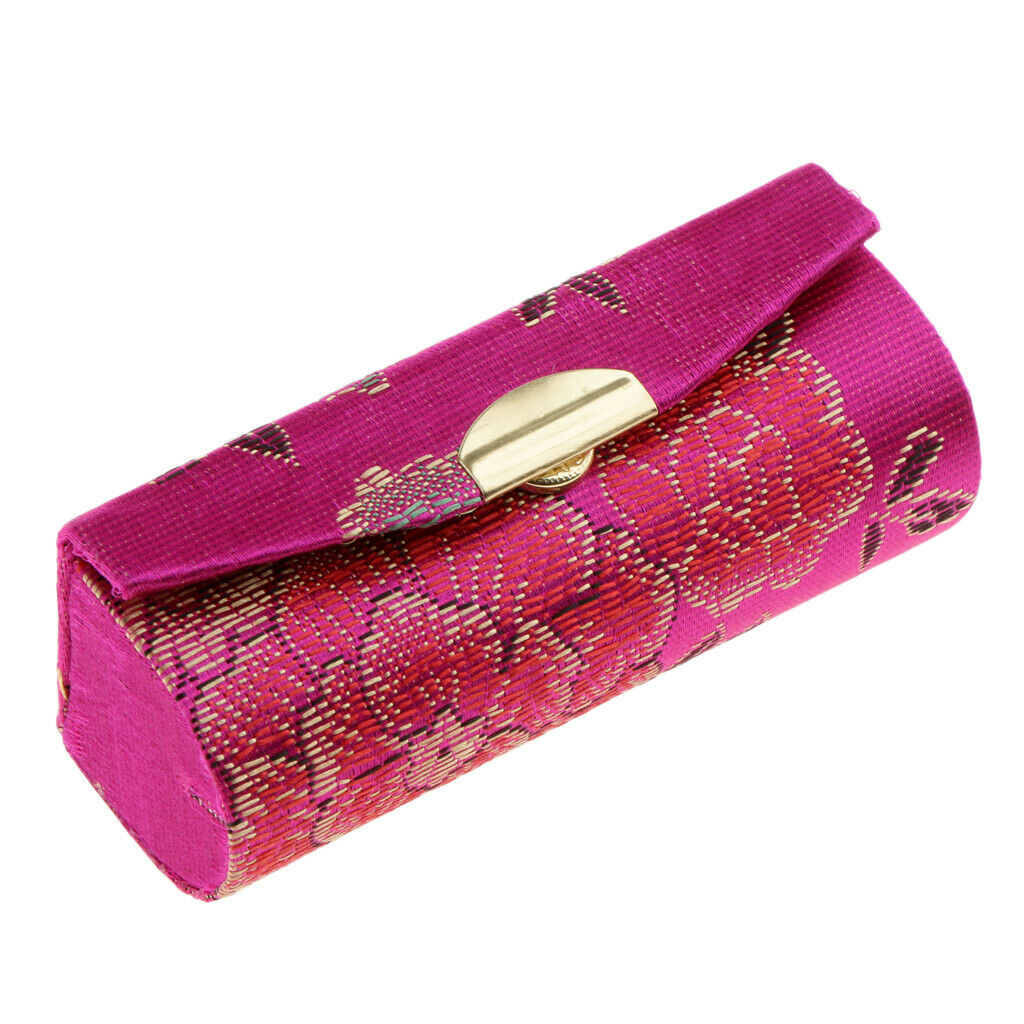 Flower Design Retro Lipstick Case Brocade Embroidered Holder Box w/ Mirror