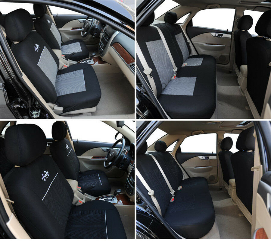 Sports Black+Gray Full Set Auto Car Seat Protector Universal Vehicles Seat Cover