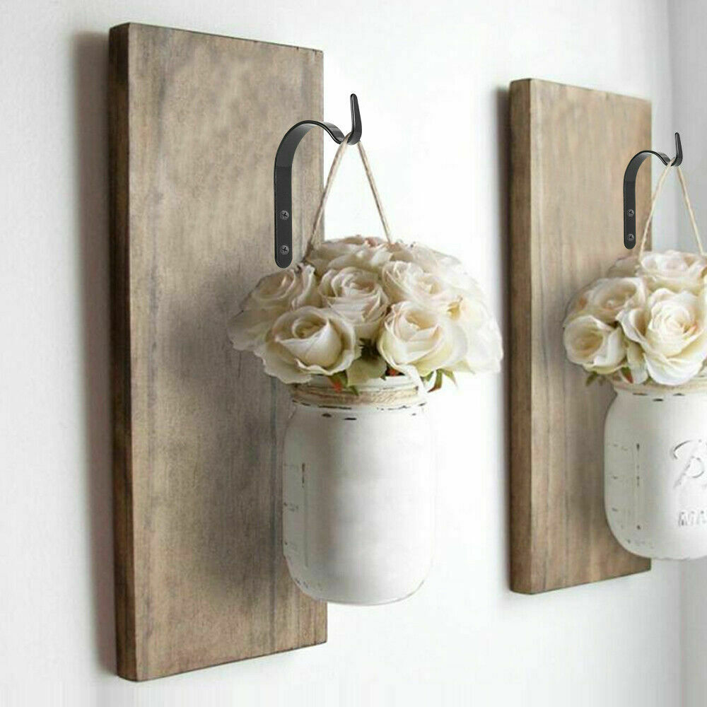 4x Garden Hanging Wall Basket Brackets Metal Outdoor Plant Pots Hanger Hooks