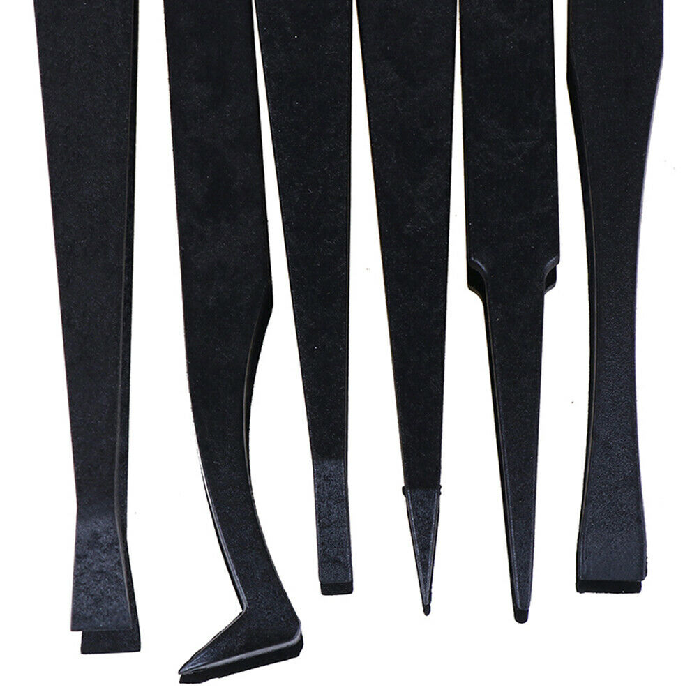 6Pcs Black anti static tweezers heat resistant plastic tweezers set craft.l8