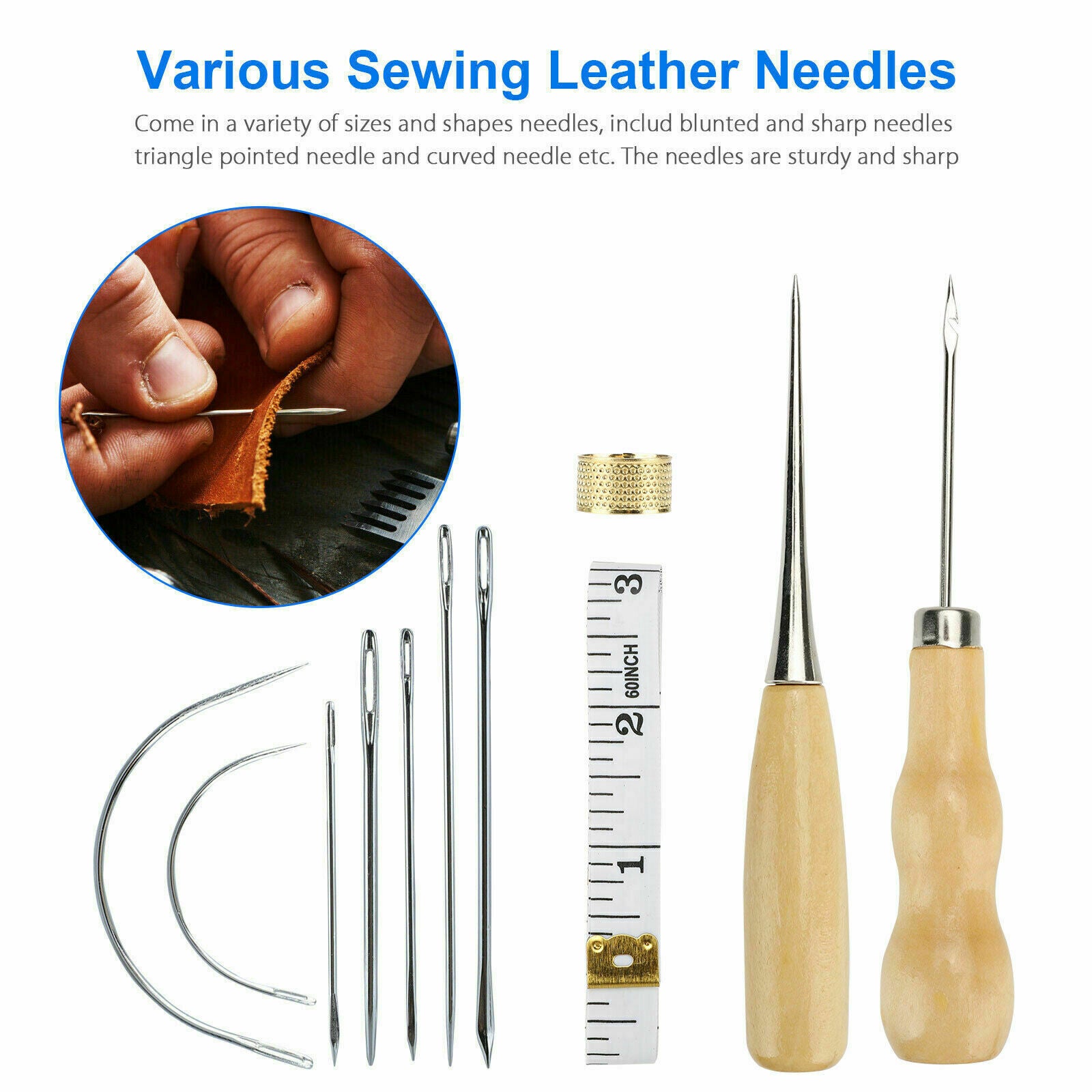 24 Leather Craft Punch Tools Kit Stitching Carving Working Sewing Saddle Groover
