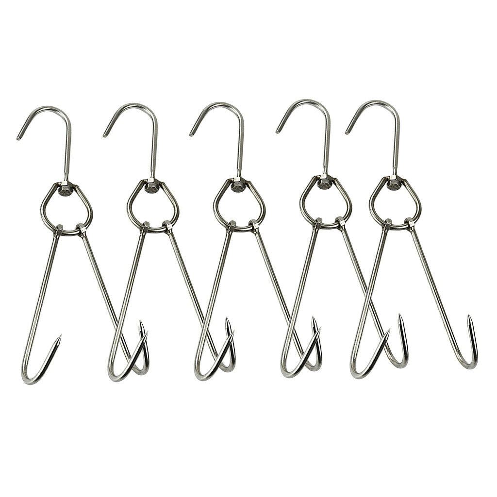 Set of 5 Stainless Steel Heavy Duty Hooks Chicken Processing BBQ Hook Tool