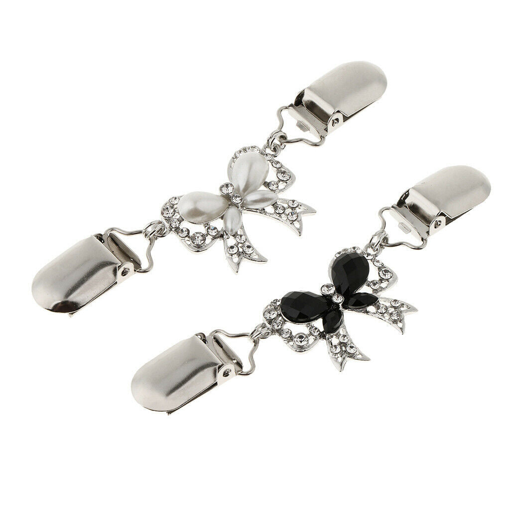 2x Rhinestone Sweater Clip Dress Brooch Pin Cardigan Clip Fasten Clothes