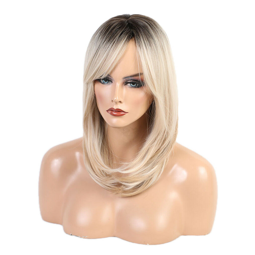 Ombre Wig for Women, Black Roots Ombre Golden Wig 18'' Medium Length Straight