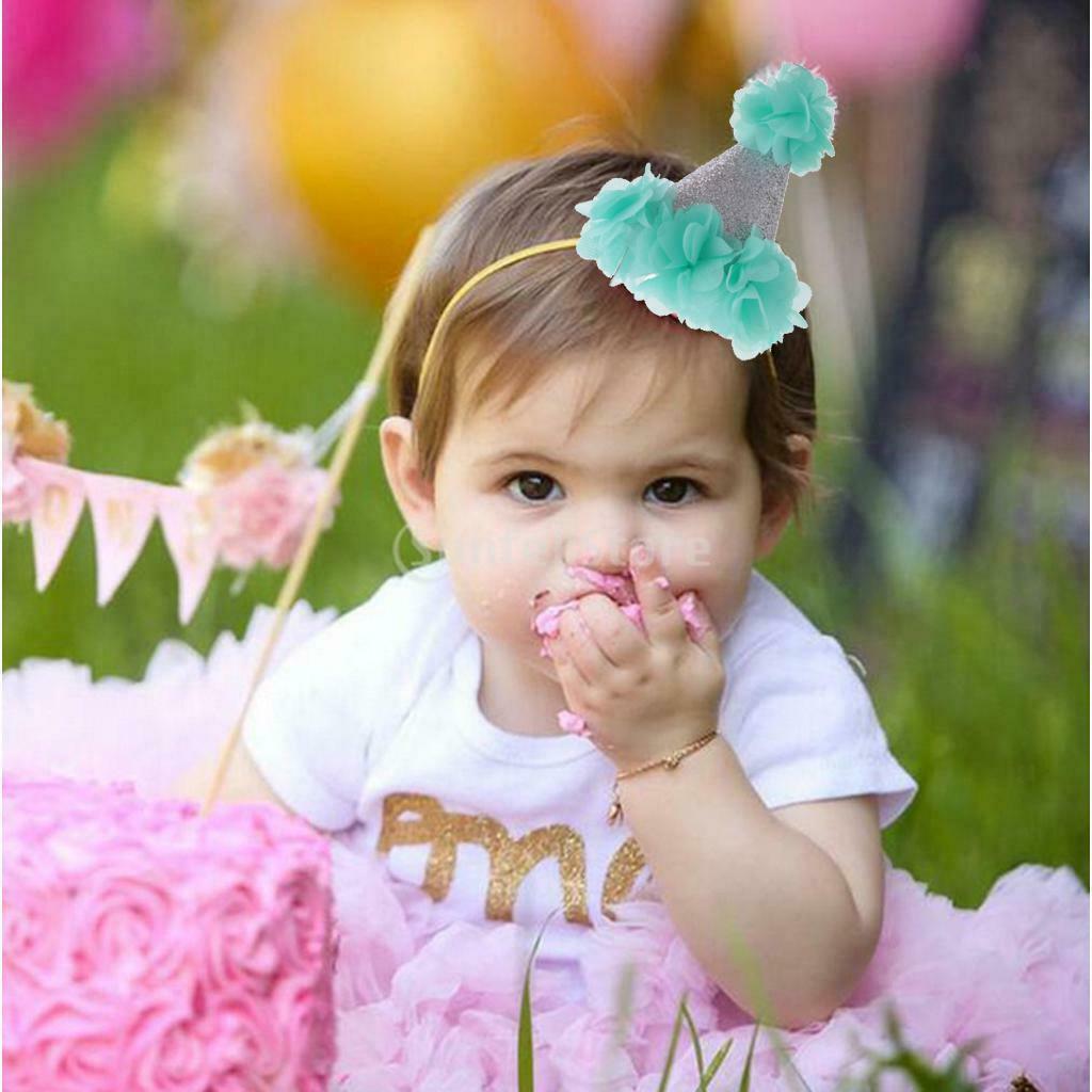 Baby Girl Boy Infant Toddler Tulle Flower Kids Birthday Party Cone Hat Green