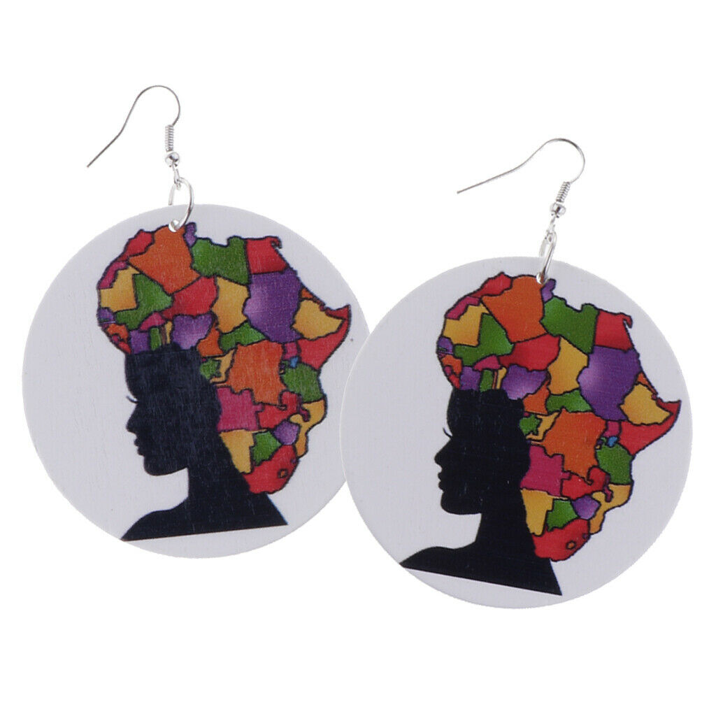 2Pair Ethnic Natural wooden African Map Club Lady Women Dangle Earrings