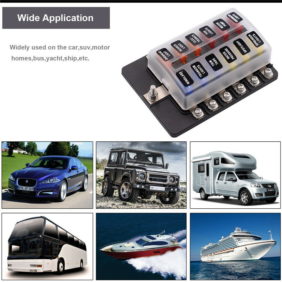 12 Way LED Circuit Standard ATO ATC Blade Fuse Box Block Holder Car Marine Boat